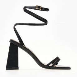 The Fashion Project Πέδιλα καρέ με λεπτά λουράκια - Μαύρο