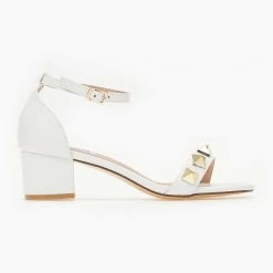 The Fashion Project Πέδιλα καρέ με μεταλλικά στοιχεία - Λευκό -Γόβες Εκπτώσεις pedila kare me metallika stoixeia 99901 rsox