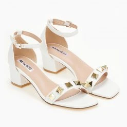 The Fashion Project Πέδιλα καρέ με μεταλλικά στοιχεία - Λευκό -Γόβες Εκπτώσεις pedila kare me metallika stoixeia 99901 yk0t