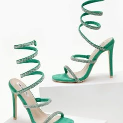 The Fashion Project Πέδιλα με έλασμα με Strass - Πράσινο -Γόβες Εκπτώσεις pedila me elasma me strass 105239 6t3g