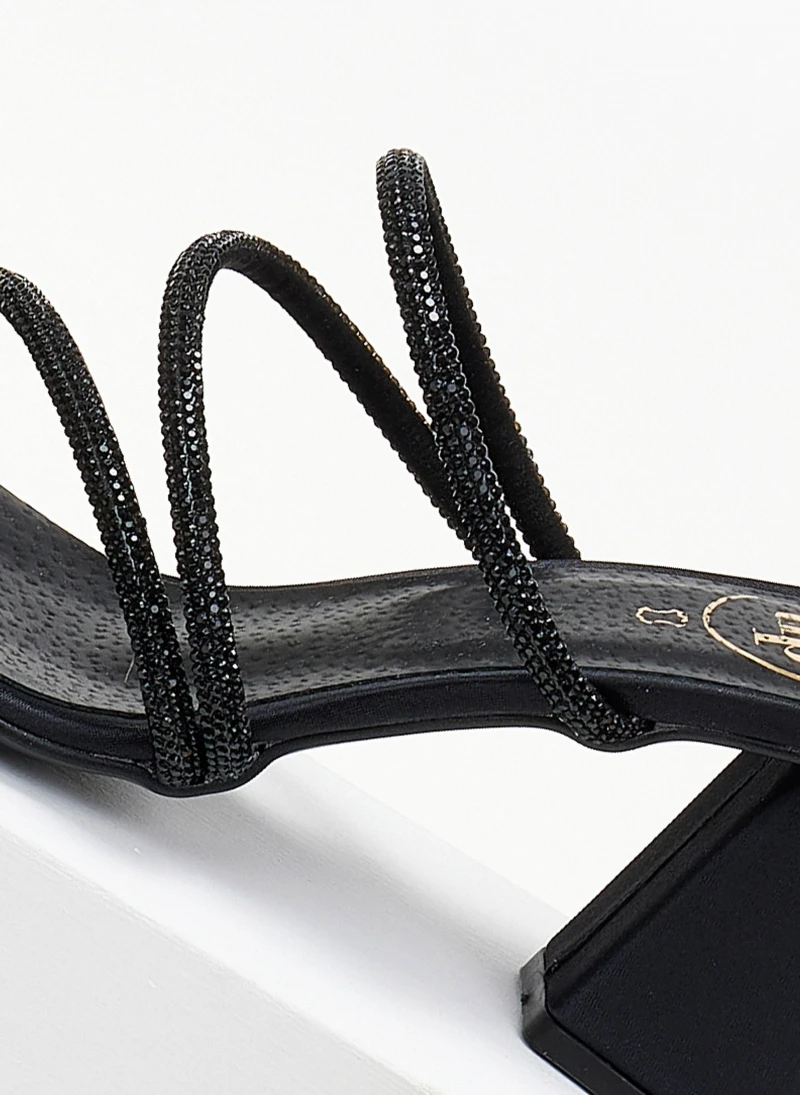TFP Πέδιλα με λεπτές σειρές Strass - Μαύρο 3 TFP Πέδιλα με λεπτές σειρές Strass - Μαύρο - Image 3