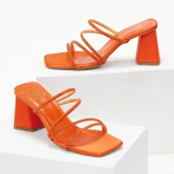 TFP Πέδιλα με λεπτές σειρές Strass - Πορτοκαλί -Γόβες Εκπτώσεις pedila me leptes seires strass 105267 5onx