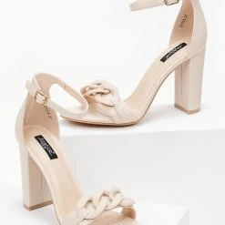 The Fashion Project Πέδιλα με ματ αλυσίδα - Μπεζ -Γόβες Εκπτώσεις pedila me mat alusida 99749 s73i