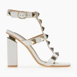 The Fashion Project Πέδιλα με μπαρέτα και μεταλλικά τρουκς - Λευκό -Γόβες Εκπτώσεις pedila me mpareta kai metallika trouks 104641 98st