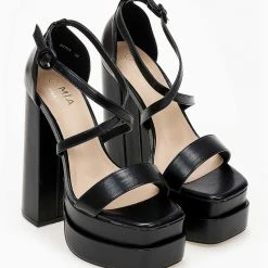 The Fashion Project Πέδιλα με ψηλή φιάπα - Μαύρο -Γόβες Εκπτώσεις pedila me psili fiapa 102821 rv3s