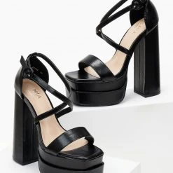 The Fashion Project Πέδιλα με ψηλή φιάπα - Μαύρο -Γόβες Εκπτώσεις pedila me psili fiapa 102821 uko5