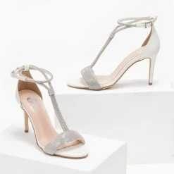 Πέδιλα με Strass και μπαρέτα Tfp - Λευκό -Γόβες Εκπτώσεις pedila me strass kai mpareta tfp 108983 5was