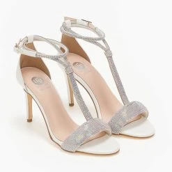 Πέδιλα με Strass και μπαρέτα Tfp - Λευκό -Γόβες Εκπτώσεις pedila me strass kai mpareta tfp 108983 gt3z