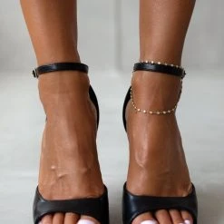 The Fashion Project Πέδιλα με μπαρέτα - Μαύρο -Γόβες Εκπτώσεις pedila metallize me mpareta 106903 gnk0