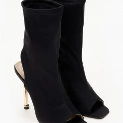 The Fashion Project Πέδιλα μποτάκια με μεταλλικό τακούνι - Μαύρο -Γόβες Εκπτώσεις pedila mpotakia me metalliko takouni 102637 ibid