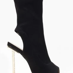 The Fashion Project Πέδιλα μποτάκια με μεταλλικό τακούνι - Μαύρο -Γόβες Εκπτώσεις pedila mpotakia me metalliko takouni 102637 tz9c