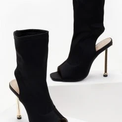 The Fashion Project Πέδιλα μποτάκια με μεταλλικό τακούνι - Μαύρο -Γόβες Εκπτώσεις pedila mpotakia me metalliko takouni 102637 yf6d
