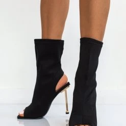 The Fashion Project Πέδιλα μποτάκια με μεταλλικό τακούνι - Μαύρο -Γόβες Εκπτώσεις pedila mpotakia me metalliko takouni 102637 zkuy