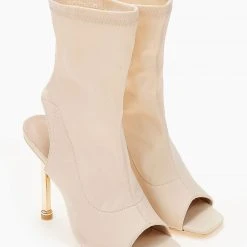 The Fashion Project Πέδιλα μποτάκια με μεταλλικό τακούνι - Μπεζ -Γόβες Εκπτώσεις pedila mpotakia me metalliko takouni 102638 h033