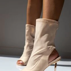 The Fashion Project Πέδιλα μποτάκια με μεταλλικό τακούνι - Μπεζ