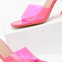 The Fashion Project Mules με διάφανη φάσα - Φλούο Φούξια -Γόβες Εκπτώσεις pedila mules me diafani fasa 101477 8l6w