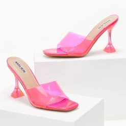 The Fashion Project Mules με διάφανη φάσα - Φλούο Φούξια -Γόβες Εκπτώσεις pedila mules me diafani fasa 101477 s82e 1