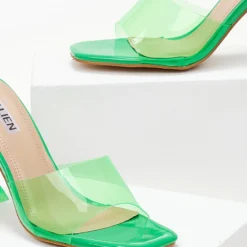 The Fashion Project Mules με διάφανη φάσα - Φλούο Πράσινο -Γόβες Εκπτώσεις pedila mules me diafani fasa 101478 dmki