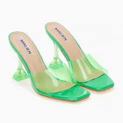 The Fashion Project Mules με διάφανη φάσα - Φλούο Πράσινο -Γόβες Εκπτώσεις pedila mules me diafani fasa 101478 rncn