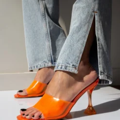 The Fashion Project Mules με διάφανη φάσα - Φλούο Πορτοκαλί -Γόβες Εκπτώσεις pedila mules me diafani fasa 101479 vp05