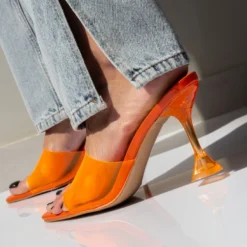 The Fashion Project Mules με διάφανη φάσα - Φλούο Πορτοκαλί -Γόβες Εκπτώσεις pedila mules me diafani fasa 101479 wpz7