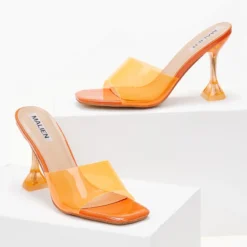 The Fashion Project Mules με διάφανη φάσα - Φλούο Πορτοκαλί -Γόβες Εκπτώσεις pedila mules me diafani fasa 101479 xkoi 1