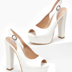 The Fashion Project Πέδιλα Peep Toe λουστρίνι με φιάπα - Λευκό -Γόβες Εκπτώσεις pedila peep toe loustrini me fiapa 99884 yz9b