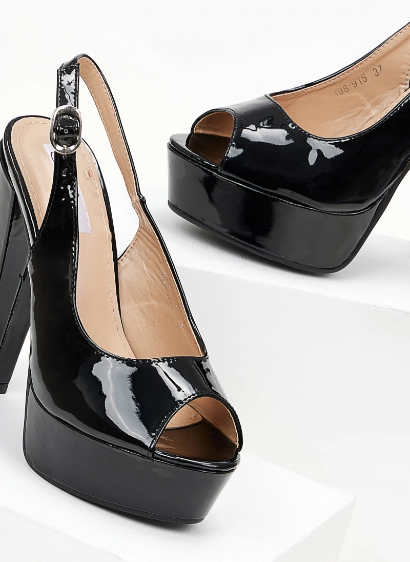 The Fashion Project Πέδιλα Peep Toe λουστρίνι με φιάπα - Μαύρο 6 The Fashion Project Πέδιλα Peep Toe λουστρίνι με φιάπα - Μαύρο - Image 6