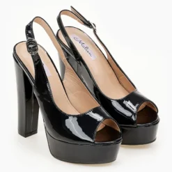 The Fashion Project Πέδιλα Peep Toe λουστρίνι με φιάπα - Μαύρο -Γόβες Εκπτώσεις pedila peep toe loustrini me fiapa 99885 u99p 1