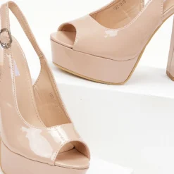 The Fashion Project Πέδιλα Peep Toe λουστρίνι με φιάπα - Nude -Γόβες Εκπτώσεις pedila peep toe loustrini me fiapa 99886 6v7u