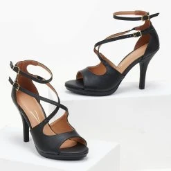 Πέδιλα Peep Toe με χιαστί δέσιμο VIZZANO 6210.1025 - Μαύρο -Γόβες Εκπτώσεις pedila peep toe me xiasti desimo vizzano 62101025 106413 72ua