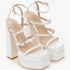 The Fashion Project Πέδιλα Platform λουστρίνι με λεπτά λουράκια - Λευκό -Γόβες Εκπτώσεις pedila platform loustrini me lepta lourakia 103911 gcnu