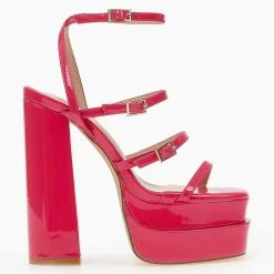 The Fashion Project Πέδιλα Platform λουστρίνι με λεπτά λουράκια - Φούξια