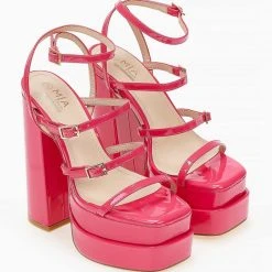 The Fashion Project Πέδιλα Platform λουστρίνι με λεπτά λουράκια - Φούξια -Γόβες Εκπτώσεις pedila platform loustrini me lepta lourakia 103914 uobk 1