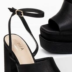 The Fashion Project Πέδιλα Platform σατέν με φαρδιά φάσα - Μαύρο -Γόβες Εκπτώσεις pedila platform saten me fardia fasa 103891 970k 1