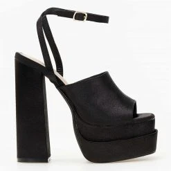 The Fashion Project Πέδιλα Platform σατέν με φαρδιά φάσα - Μαύρο