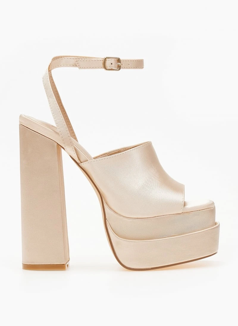 The Fashion Project Πέδιλα Platform σατέν με φαρδιά φάσα - Μπεζ 2 The Fashion Project Πέδιλα Platform σατέν με φαρδιά φάσα - Μπεζ - Image 2