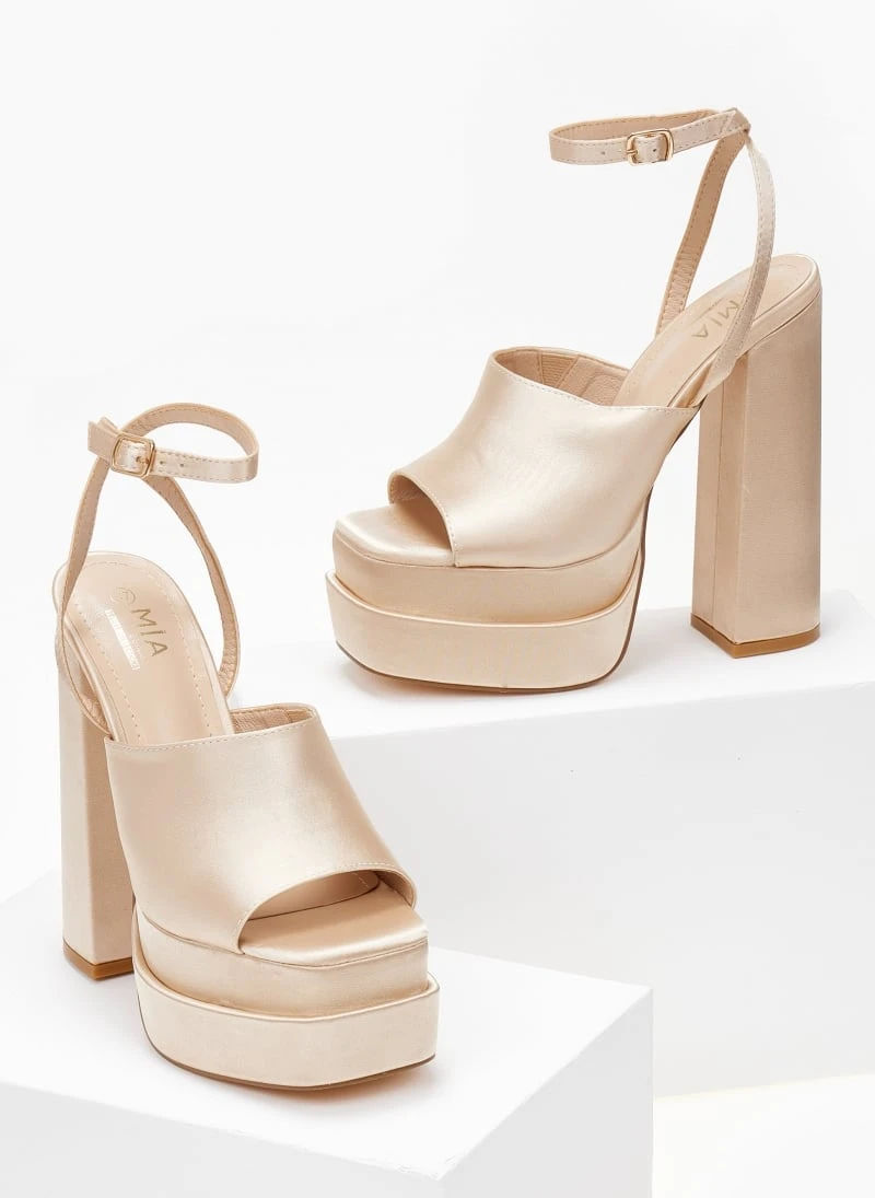 The Fashion Project Πέδιλα Platform σατέν με φαρδιά φάσα - Μπεζ 3 The Fashion Project Πέδιλα Platform σατέν με φαρδιά φάσα - Μπεζ - Image 3