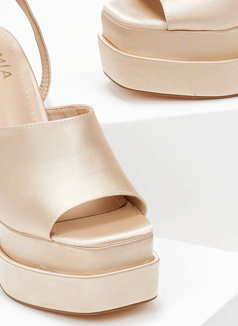 The Fashion Project Πέδιλα Platform σατέν με φαρδιά φάσα - Μπεζ 6 The Fashion Project Πέδιλα Platform σατέν με φαρδιά φάσα - Μπεζ - Image 6