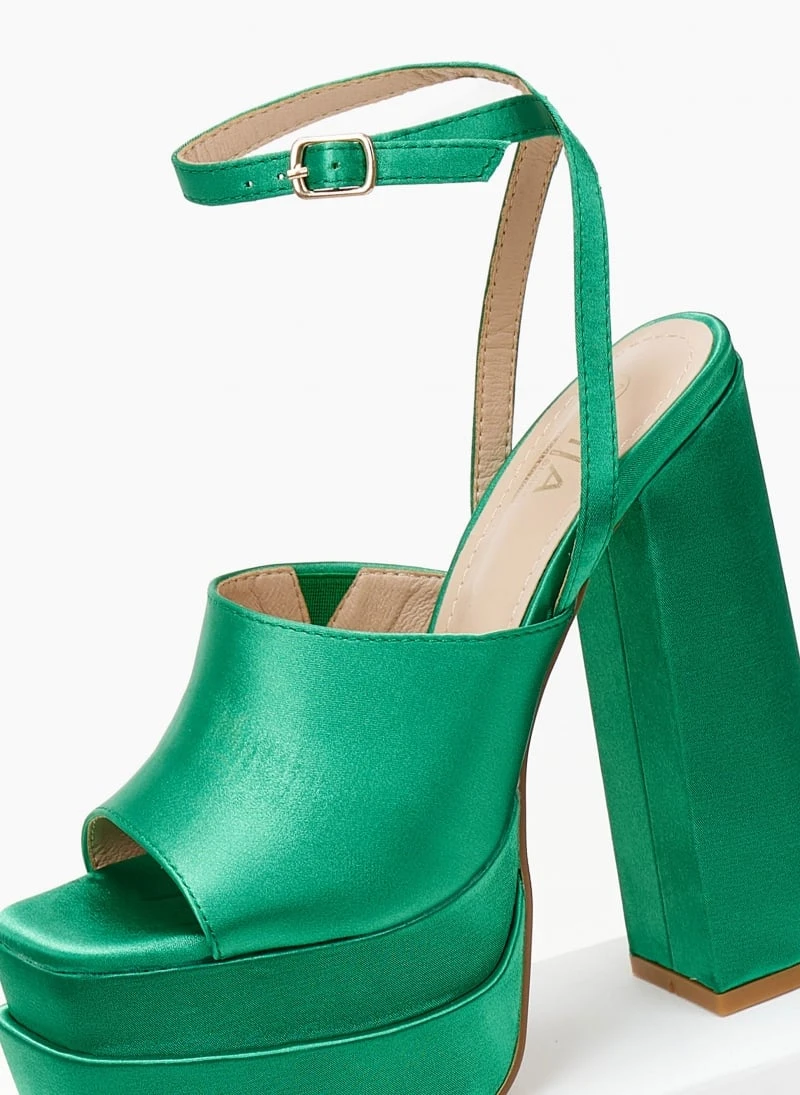 The Fashion Project Πέδιλα Platform σατέν με φαρδιά φάσα - Πράσινο 2 The Fashion Project Πέδιλα Platform σατέν με φαρδιά φάσα - Πράσινο - Image 2