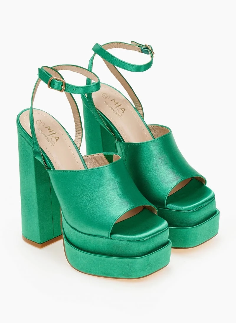 The Fashion Project Πέδιλα Platform σατέν με φαρδιά φάσα - Πράσινο 3 The Fashion Project Πέδιλα Platform σατέν με φαρδιά φάσα - Πράσινο - Image 3