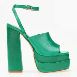 The Fashion Project Πέδιλα Platform σατέν με φαρδιά φάσα - Πράσινο