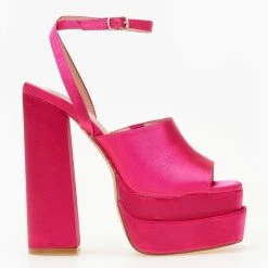 The Fashion Project Πέδιλα Platform σατέν με φαρδιά φάσα - Φούξια