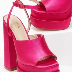 The Fashion Project Πέδιλα Platform σατέν με φαρδιά φάσα - Φούξια -Γόβες Εκπτώσεις pedila platform saten me fardia fasa 103894 m5dc 1
