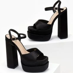 The Fashion Project Πέδιλα Platform σατέν με μπαρέτα - Μαύρο -Γόβες Εκπτώσεις pedila platform saten me mpareta 103901 h0s5 1