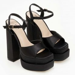 The Fashion Project Πέδιλα Platform σατέν με μπαρέτα - Μαύρο -Γόβες Εκπτώσεις pedila platform saten me mpareta 103901 r3lb