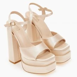 The Fashion Project Πέδιλα Platform σατέν με μπαρέτα - Μπεζ -Γόβες Εκπτώσεις pedila platform saten me mpareta 103902 u0y2