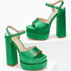 The Fashion Project Πέδιλα Platform σατέν με μπαρέτα - Πράσινο -Γόβες Εκπτώσεις pedila platform saten me mpareta 103903 0hrs 1