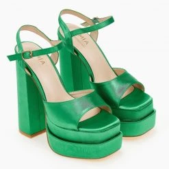 The Fashion Project Πέδιλα Platform σατέν με μπαρέτα - Πράσινο -Γόβες Εκπτώσεις pedila platform saten me mpareta 103903 mhbm