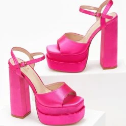 The Fashion Project Πέδιλα Platform σατέν με μπαρέτα - Φούξια -Γόβες Εκπτώσεις pedila platform saten me mpareta 103904 h1j3 1